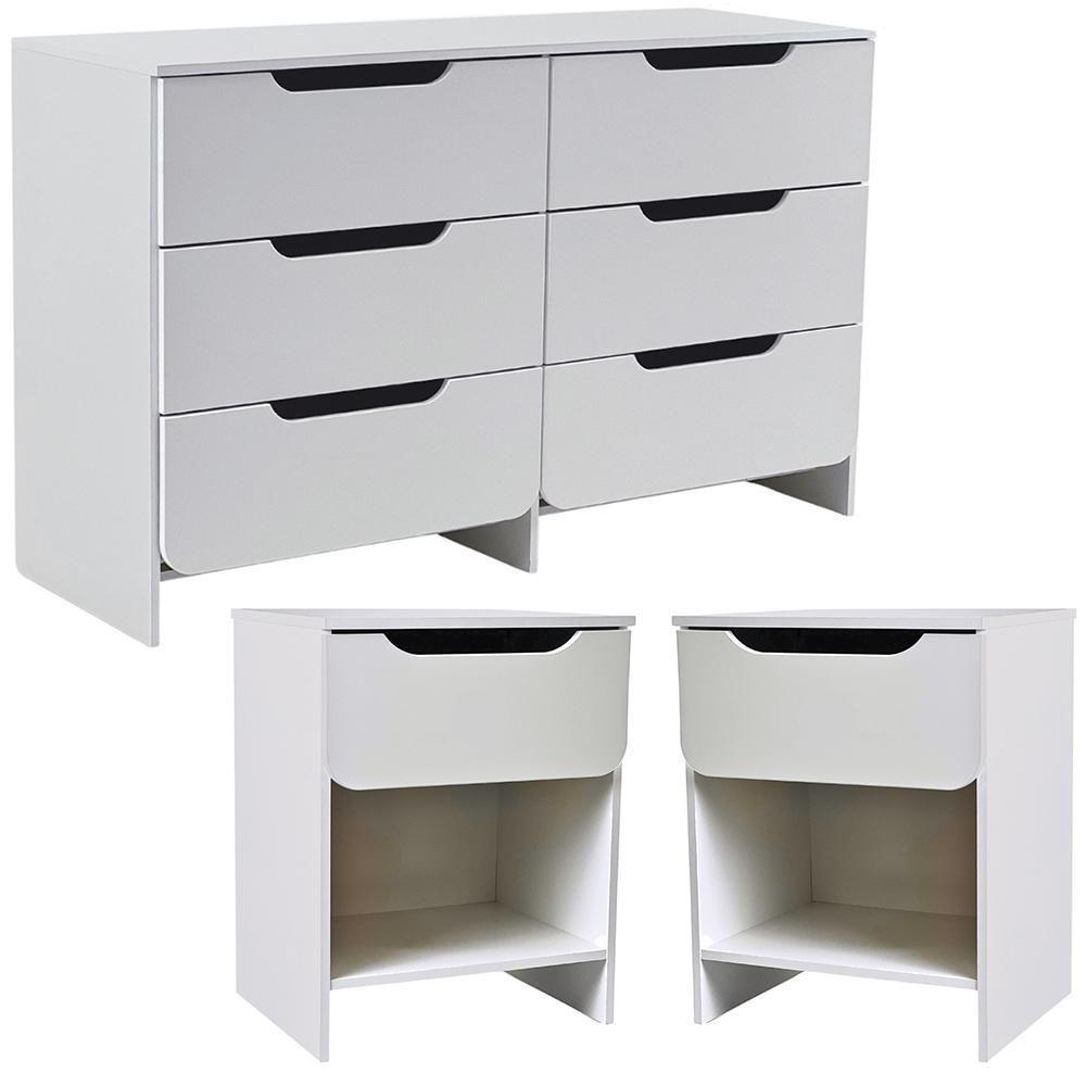 Comoda 6 Gavetas E 2 Mesas De Cabeceira 1 Gaveta Branco Dtall Branco - 1