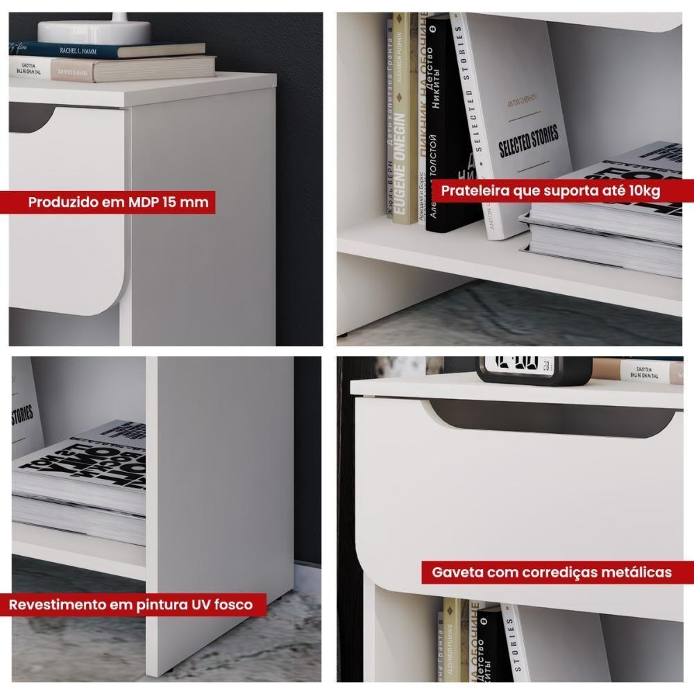 Comoda 6 Gavetas E 2 Mesas De Cabeceira 1 Gaveta Branco Dtall Branco - 4