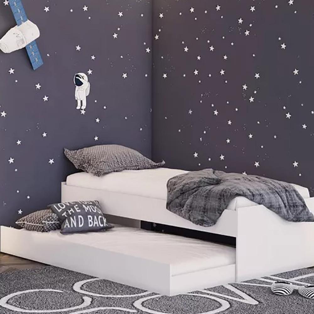 Cama Solteiro Bicama Com Cama Auxiliar 194x83 Cm20 Branco Dtall Branco - 2