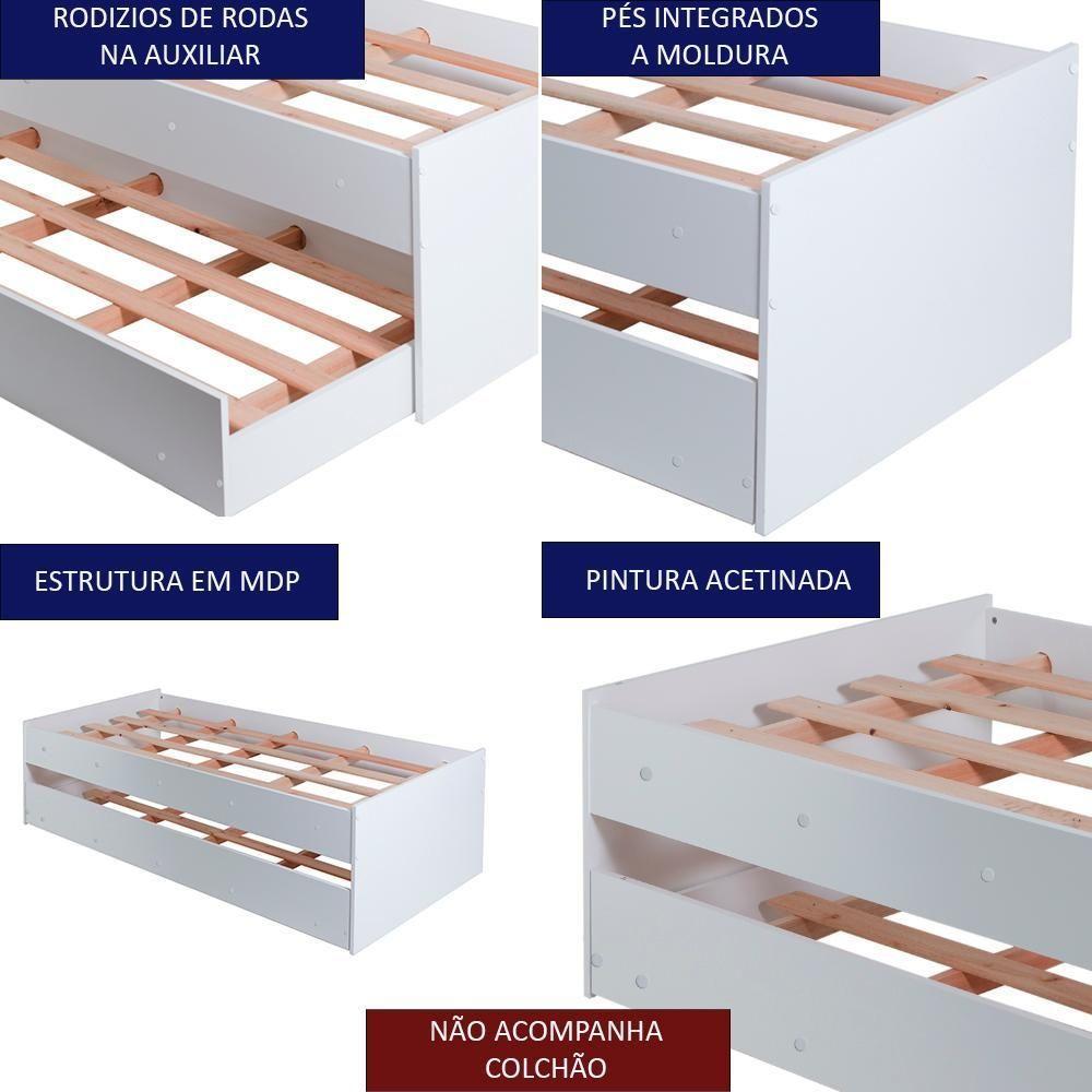 Cama Solteiro Bicama Com Cama Auxiliar 194x83 Cm20 Branco Dtall Branco - 3