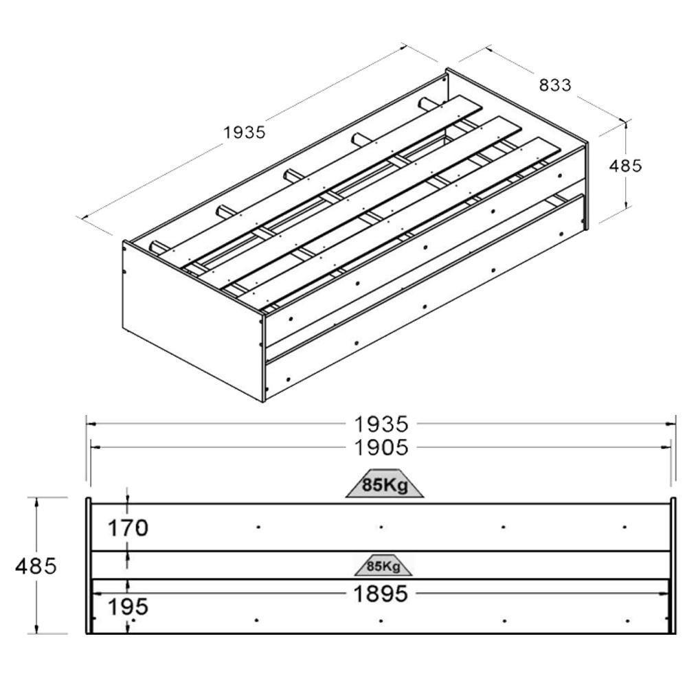 Cama Solteiro Bicama Com Cama Auxiliar 194x83 Cm20 Branco Dtall Branco - 4