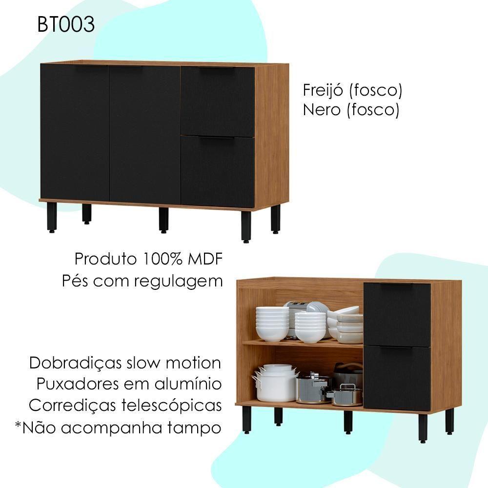 Balcao Para Pia Sem Tampo Mdf 120 Cm Tosc Bt003 Freijo Nero Mxm Freijo Nero - 4