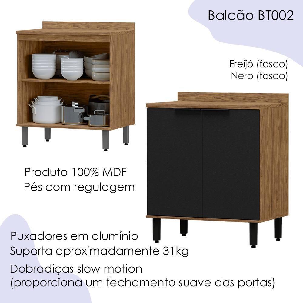Balcao Com Tampo Mdf 80 Cm 2 Portas Tosc Bt002 Freijo Nero Mxm Freijo Nero - 4