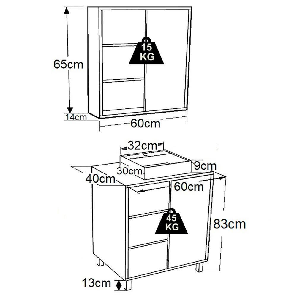 Gabinete 60 Cm Espelheira E Cuba Branca Cj7250 Mell Grafite Faem Mell Grafite - 2
