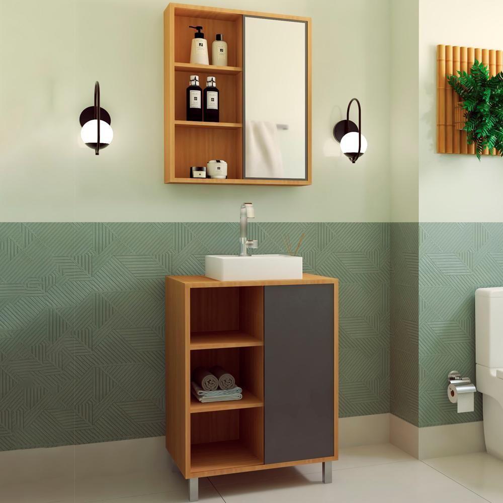 Gabinete 60 Cm Espelheira E Cuba Branca Cj7250 Mell Grafite Faem Mell Grafite - 4