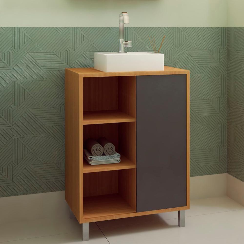 Gabinete 60 Cm Espelheira E Cuba Branca Cj7250 Mell Grafite Faem Mell Grafite - 5