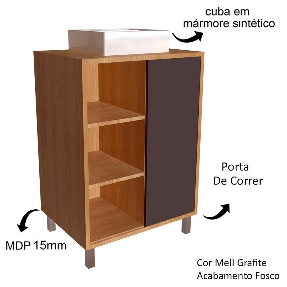 Gabinete 60 Cm Espelheira E Cuba Branca Cj7250 Mell Grafite Faem Mell Grafite - 8