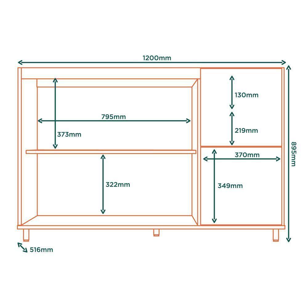 Balcao Pia Com Tampo Mdf 120 Cm Tosc Bt3 Tp1 Freijo Off White Mxm Freijo Off White - 3