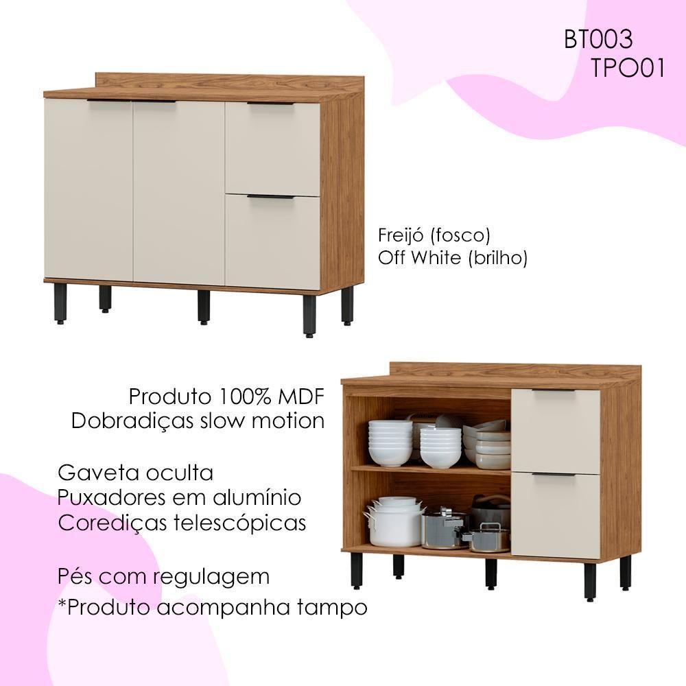 Balcao Pia Com Tampo Mdf 120 Cm Tosc Bt3 Tp1 Freijo Off White Mxm Freijo Off White - 5