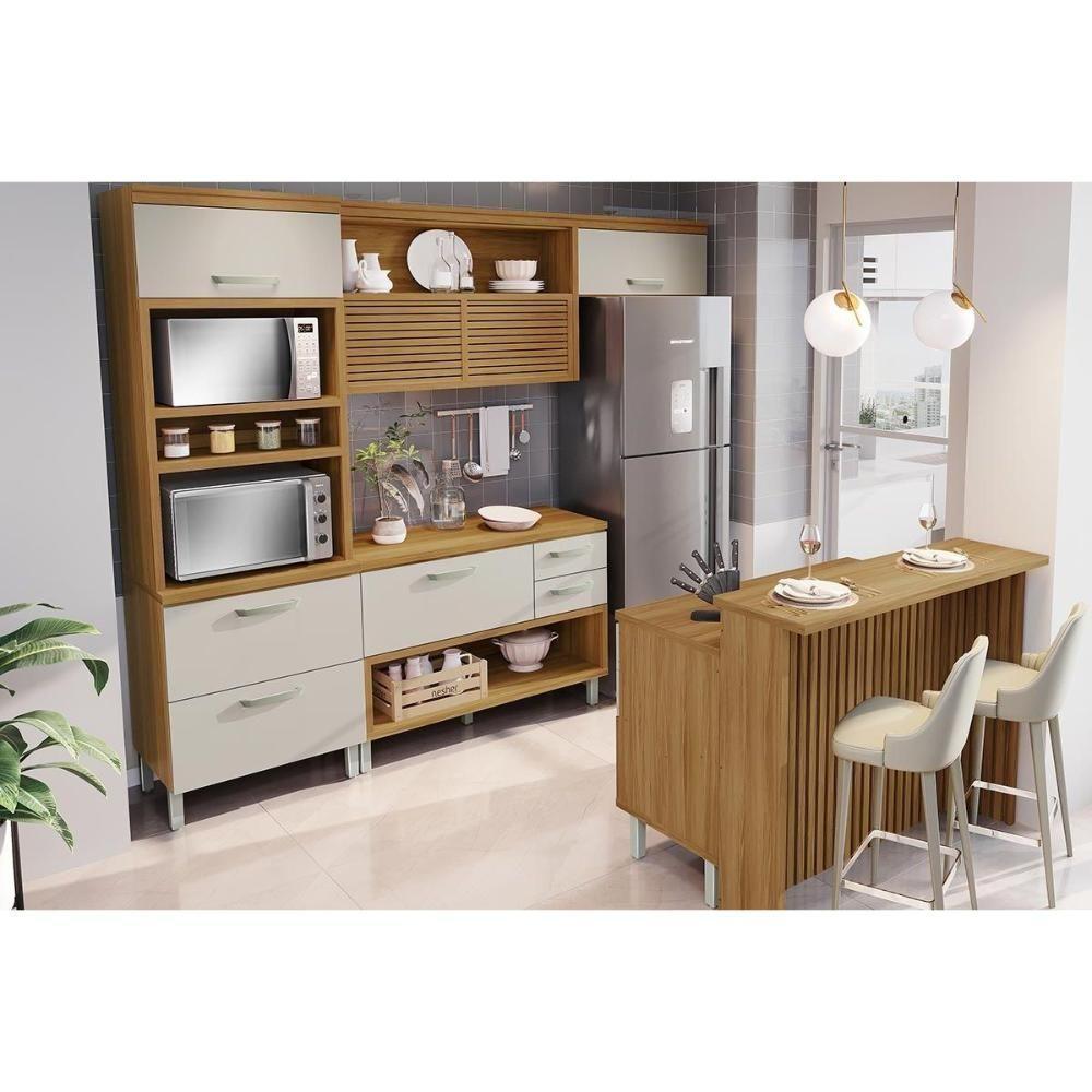 Cozinha Modulada Completa Princesa 5 Peças 1 Aéreo + 2 Balcões + 1 Paneleiro+1ilha C6p61 Freijó Off White - 1