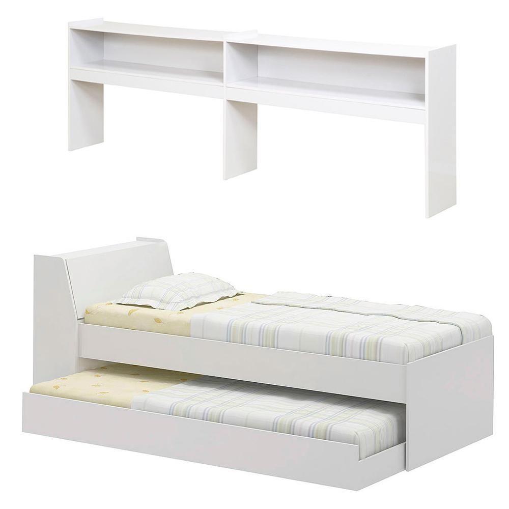 Cama Solteiro Bicama Bau Estante 2 Nichos Bb2829 Branco Dtall Branco - 5
