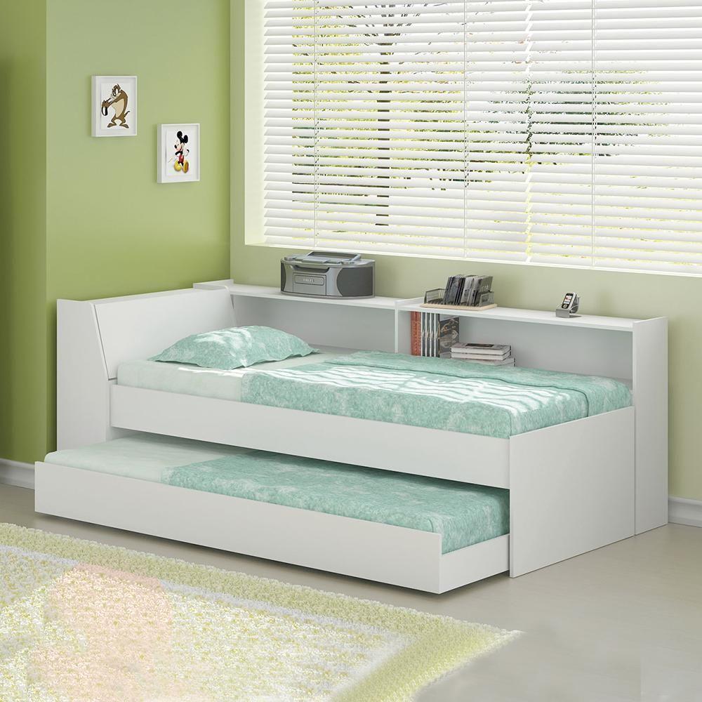 Cama Solteiro Bicama Bau Estante 2 Nichos Bb2829 Branco Dtall Branco - 7