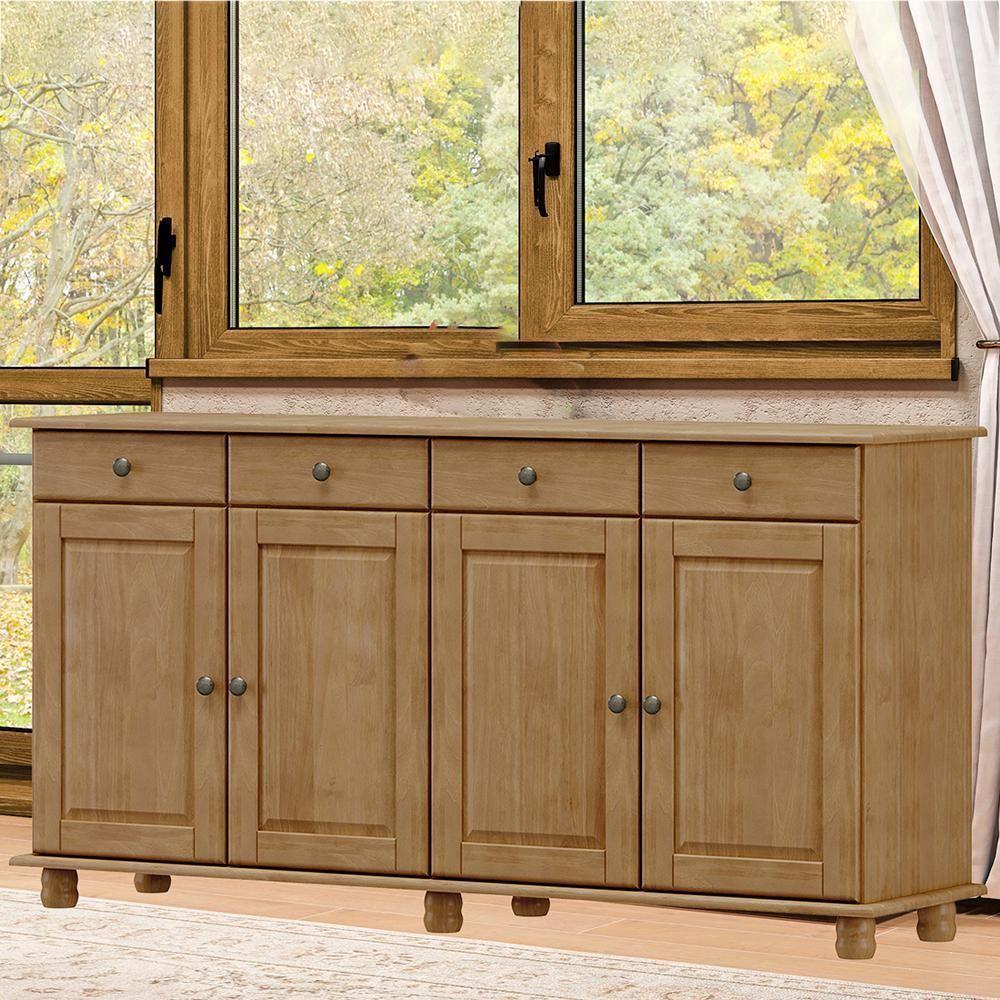 Balcao Madeira Maciça 4 Portas 4 Gavetas 169 Cm 8929 Freijo Milani Store Freijo - 8