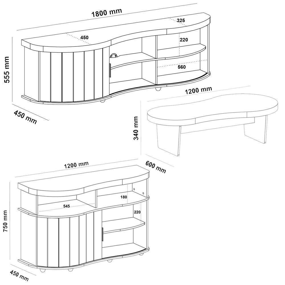 Rack Mesa Buffet Sala De Estar Mg4647 Cinamomo Off White Arly Cinamomo Off White - 5