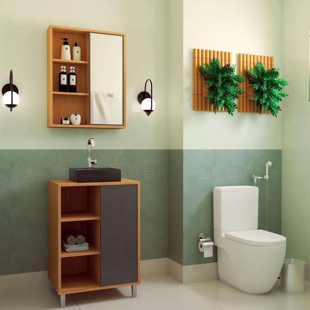 Gabinete 60 Cm Espelheira E Cuba Preta Cj7250 Mell Grafite Faem Mell Grafite - 9