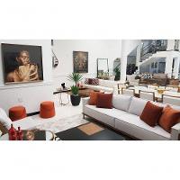 Sofa 02 E 03 Lugares Fixo 2,10 Mt Living Estofado Tecido Bege Koun - 2