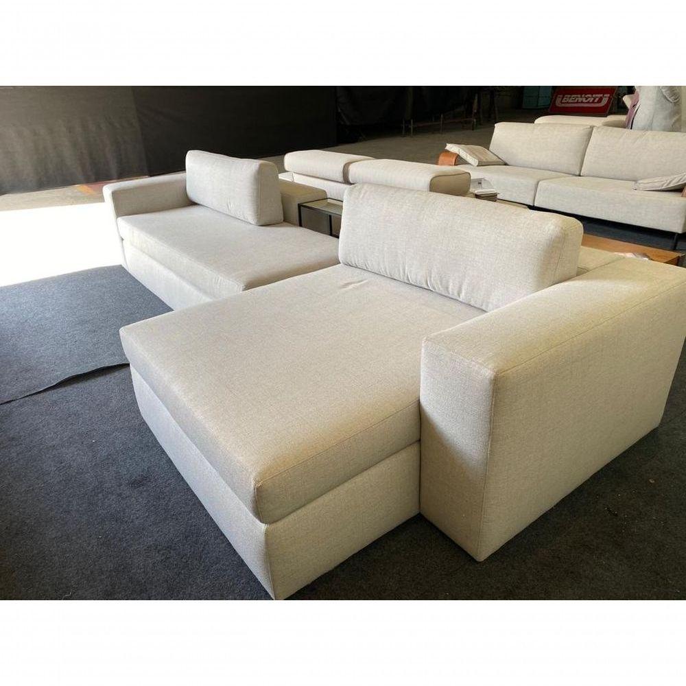 Sofa 03 E 04 Lugares 3,15mt Com Chaise Tecido Cinza Estofado Ereganto - 2