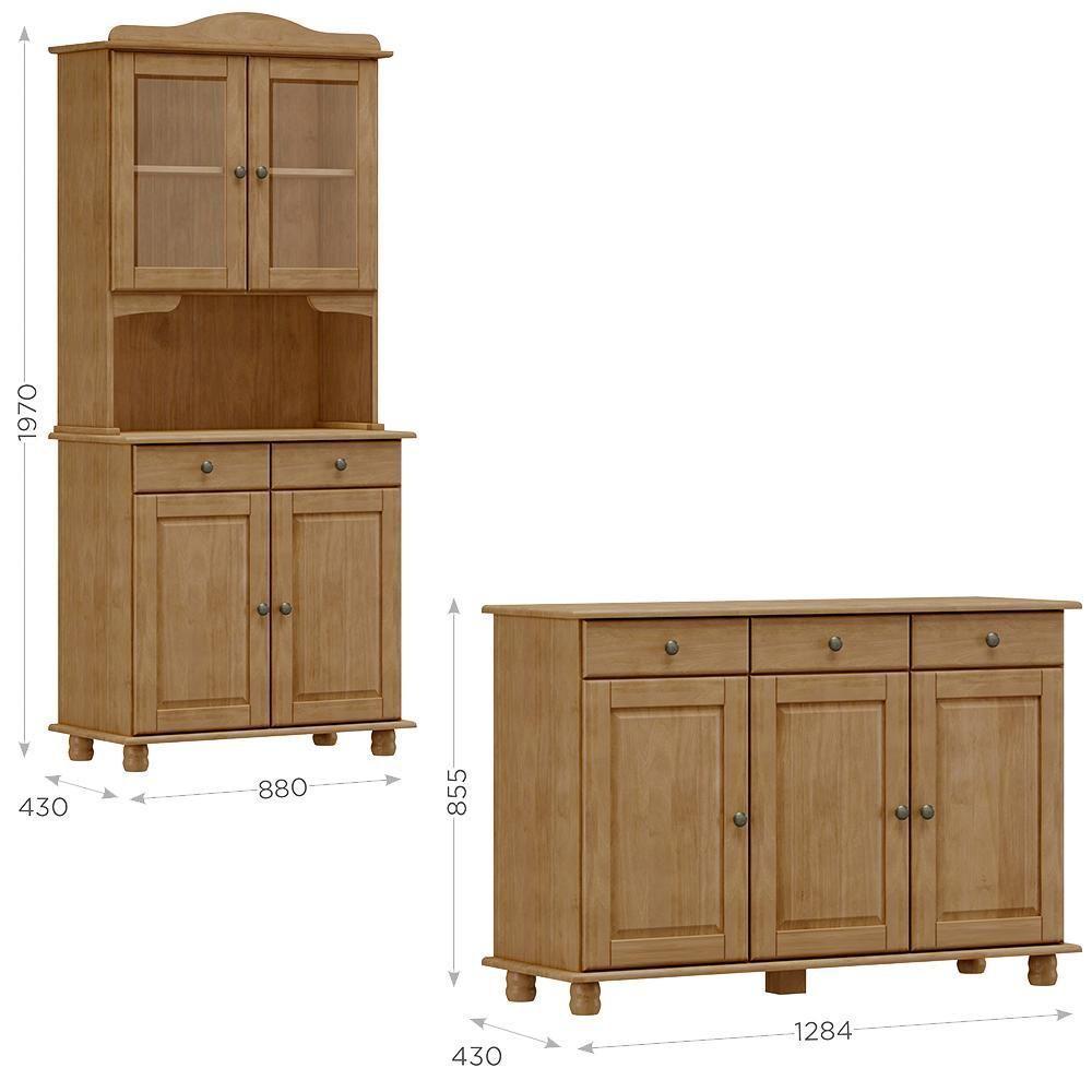 Cristaleira 4 Portas E Balcao 3 Portas Madeira Maciça Freijo Milani Store Freijo - 3