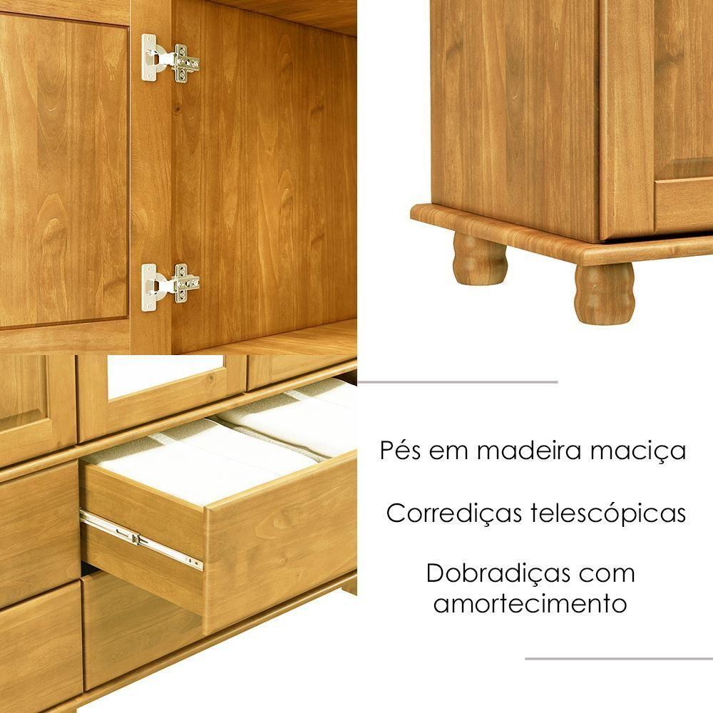 Cristaleira 4 Portas E Balcao 3 Portas Madeira Maciça Freijo Milani Store Freijo - 4