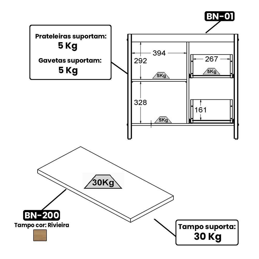 Gabinete Banheiro Com Tampo 1 Pt 2 Gv 79 Cm Bn01 Branco Dtall Branco - 6
