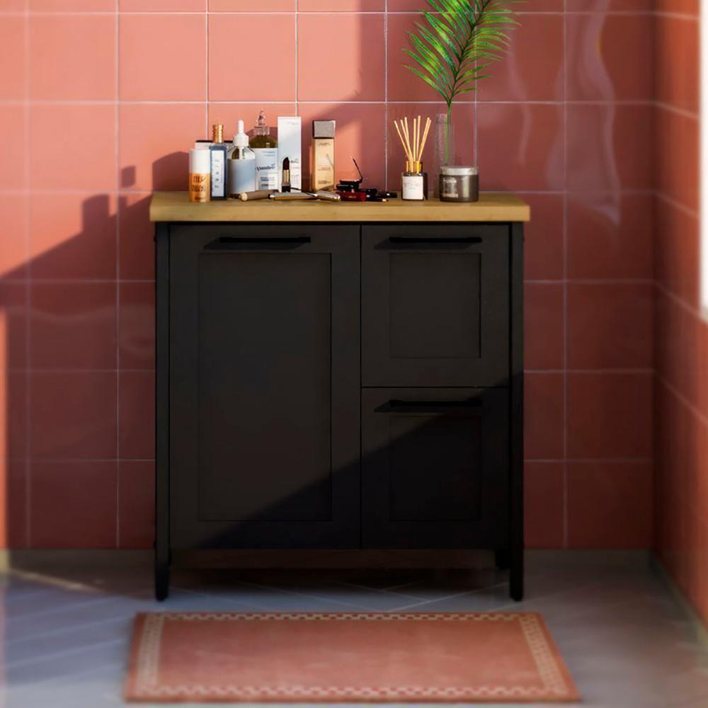 Gabinete Banheiro Com Tampo 1 Pt 2 Gv 79 Cm Bn01 Preto Dtall Preto - 2