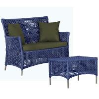 1 Sofá E Mesa Centro Igapó Alumínio Corda Náutica E13 Trama Azul - 1