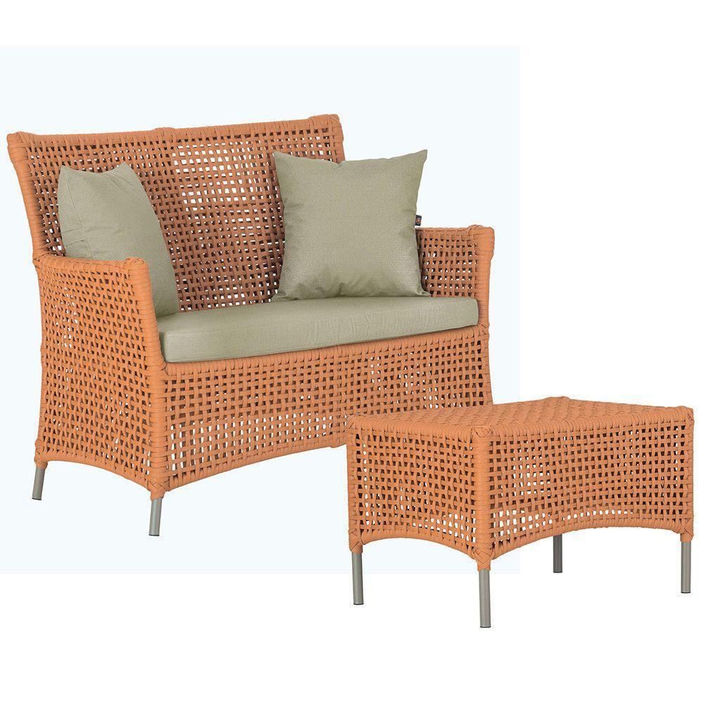 1 Sofá E Mesa Centro Igapó Alumínio Corda Náutica E7 Trama Terra Cota - 1