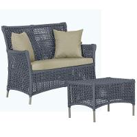 1 Sofá E Mesa Centro Igapó Alumínio Corda Náutica E7 Trama Prata - 1