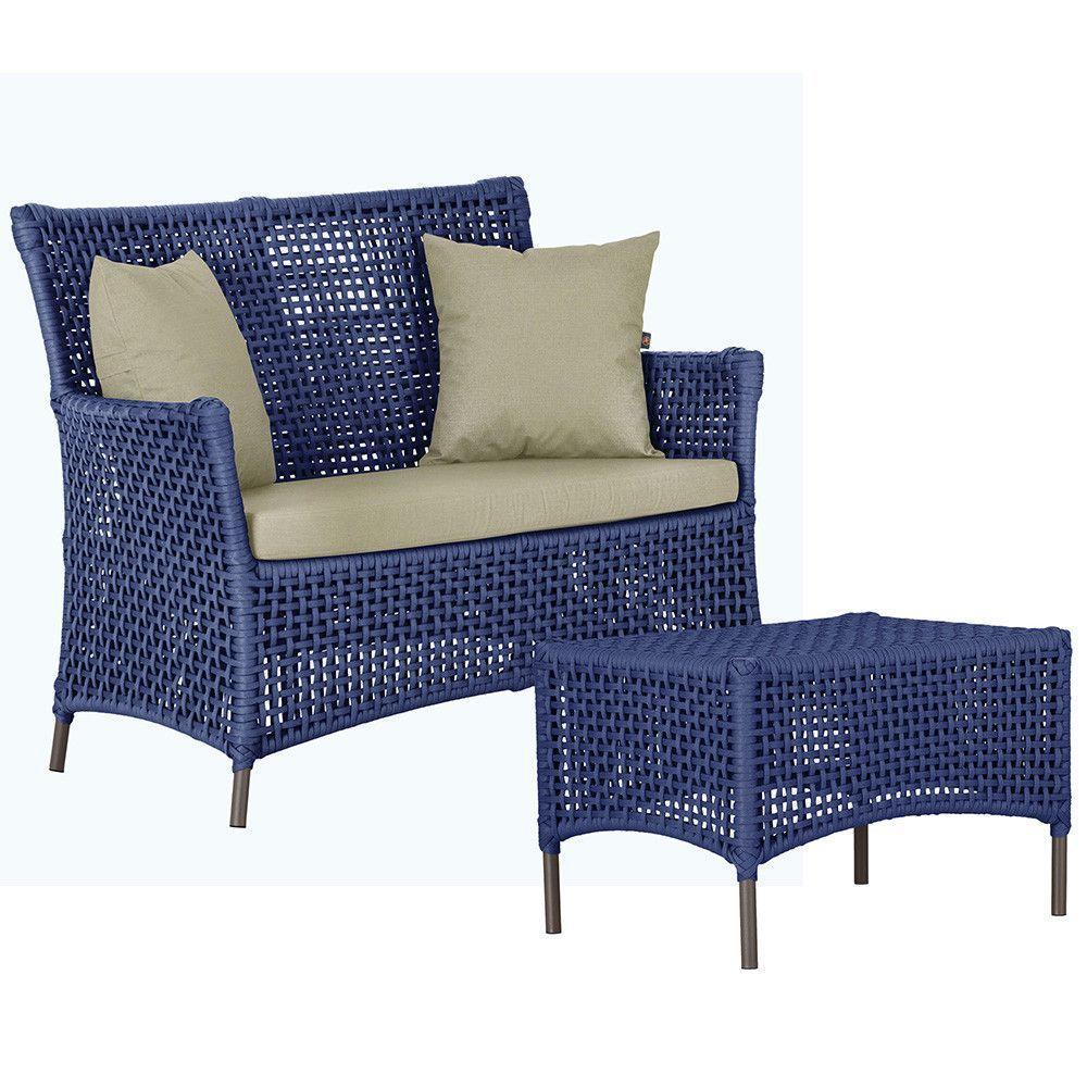 1 Sofá E Mesa Igapó Alumínio Marrom Corda Náutica E7 Trama Azul - 4