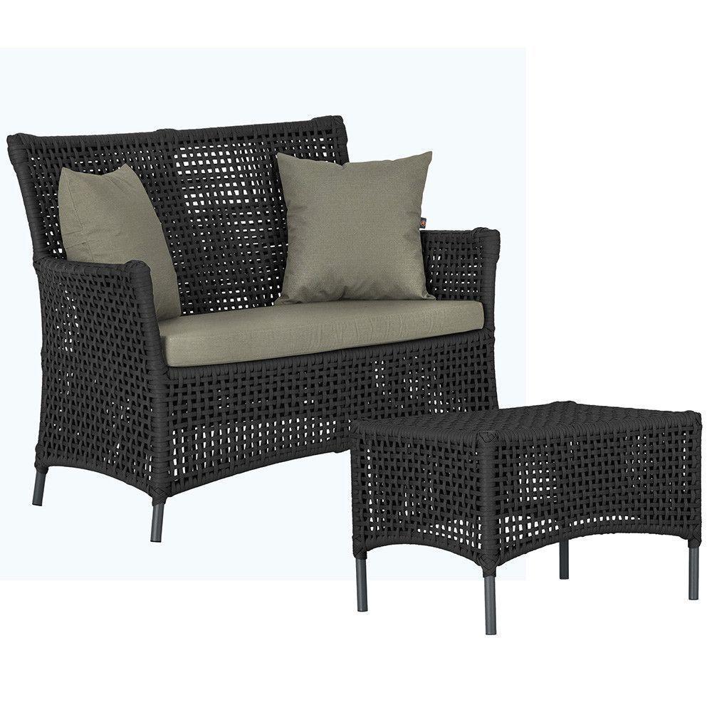 1 Sofá E Mesa Igapó Alumínio Preta Corda Náutica E8 Trama Preto - 1