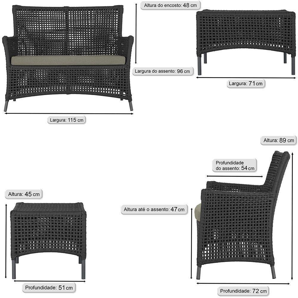 1 Sofá E Mesa Igapó Alumínio Preta Corda Náutica E8 Trama Preto - 2
