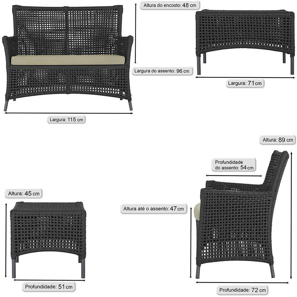 1 Sofá E Mesa Igapó Alumínio Preta Corda Náutica E7 Trama Preto - 2