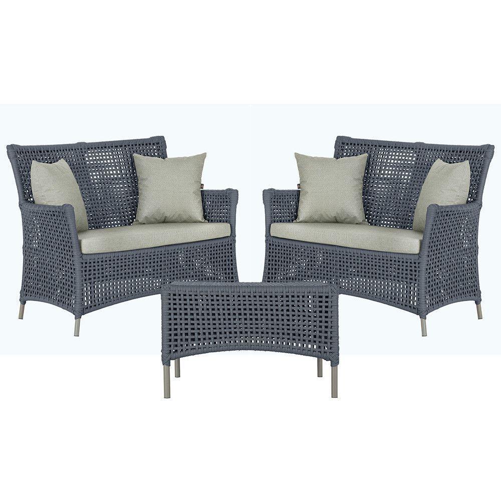 2 Sofás E Mesa Igapó Alumínio Fendi Corda Náutica E3 Trama Prata - 1