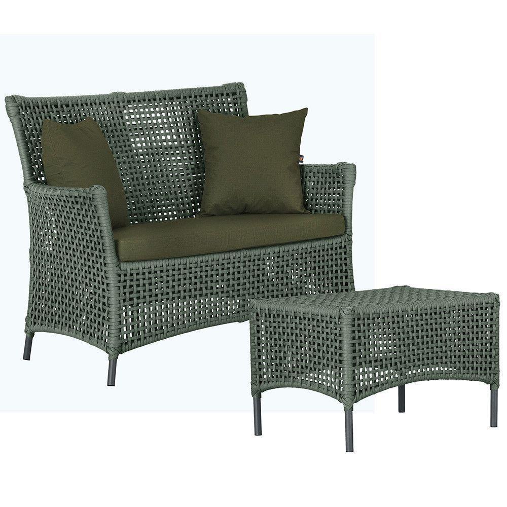 1 Sofá E Mesa Igapó Alumínio Preta Corda Náutica E13 Trama Verde - 1