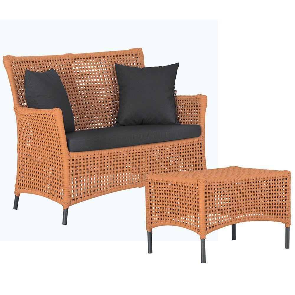 1 Sofá E Mesa Igapó Alumínio Preta Corda Náutica E11 Trama Terra Cota - 1