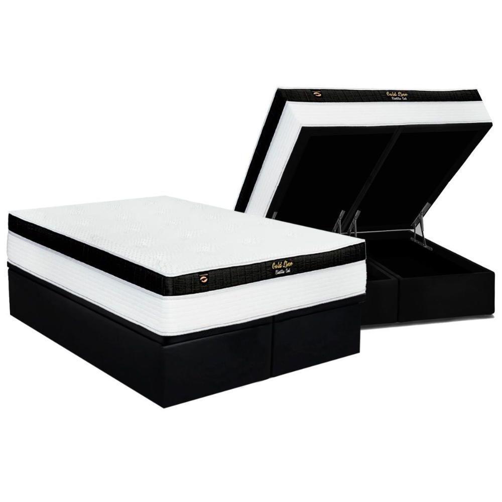 Cama Box Baú King: Colchão Molas Ensacadas Luckspuma Gold Line Elastic Gel + Base Crc Suede Black (193x203) - 1