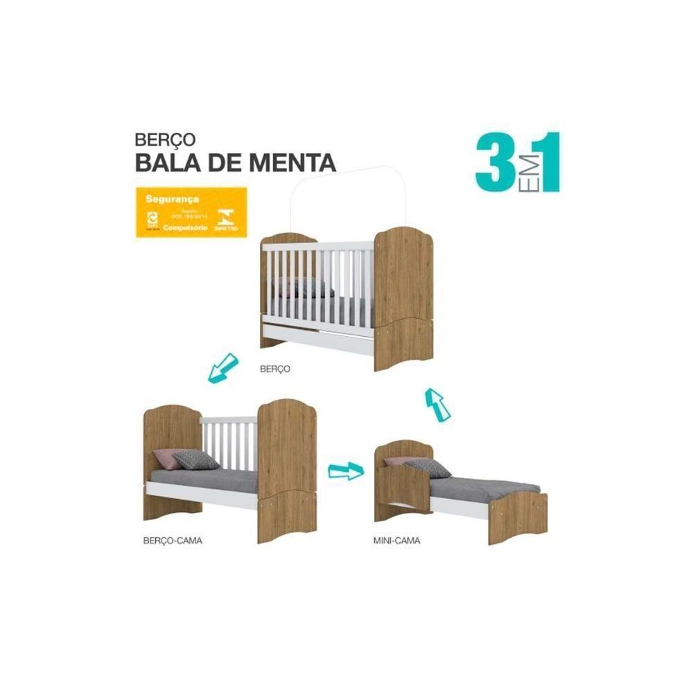 Quarto De Bebê Completo Bala De Menta 2 Peças (1 Guarda Roupa + 1 Berço) Qi94 Branco - Henn - 4