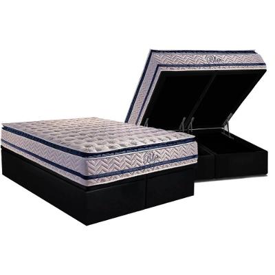 Cama Box Baú King: Colchão Molas Ensacadas Paropas Blue + Base Crc Black (193x203)
