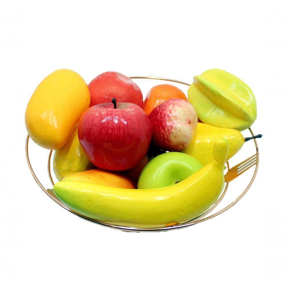 Kit Fruteira Frutas Artificiais Isopor E Cesta Rose Redonda - 1