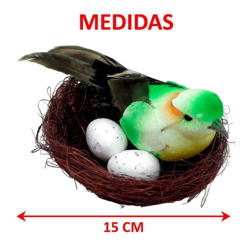 Kit 12 Decoração Pássaros Ovos Ninho Artesanal Enfeite 15cm - 3