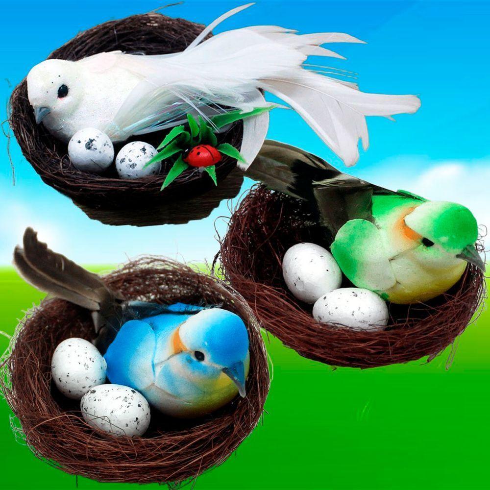 Kit 12 Decoração Pássaros Ovos Ninho Artesanal Enfeite 15cm - 4