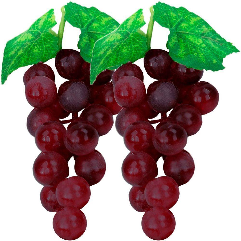 Kit 12 Cachos Fruta Artificial Uva Roxa De Silicone De 10cm - 1