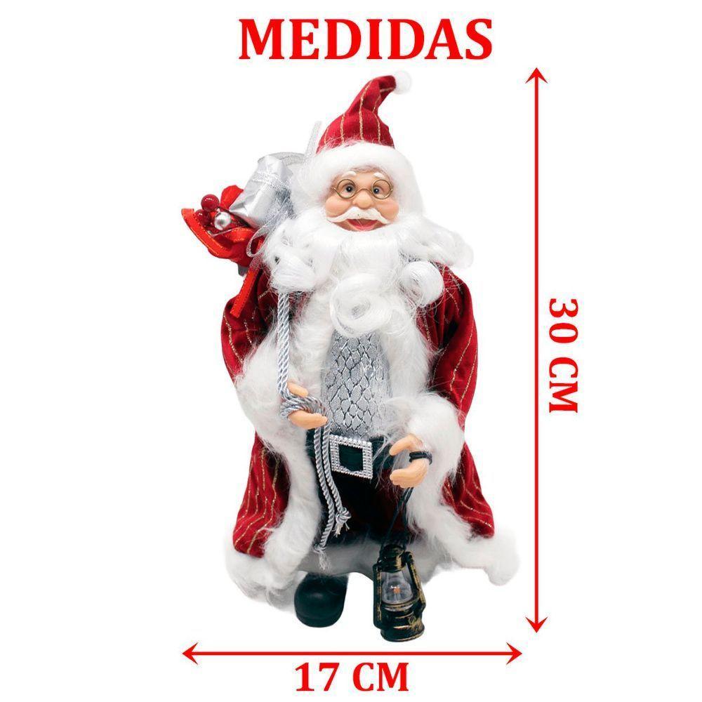 Decoração Papai Noel Com Casaco Lampião Saco Presentes 30cm - 6