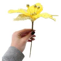 Kit 2 Flores Com Cabo Artificial Decoração De Natal Com Glitter 27cm - 4