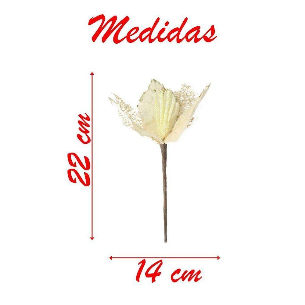 Kit 2 Flores Com Cabo Artificial Decoração De Natal Com Glitter 22cm - 2