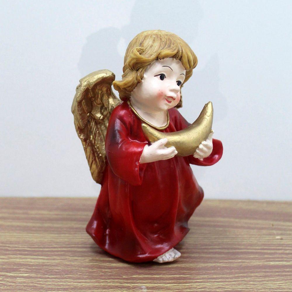Enfeite Natal Anjo Vermelho Anjinho Com Símbolo Resina 13cm - 3