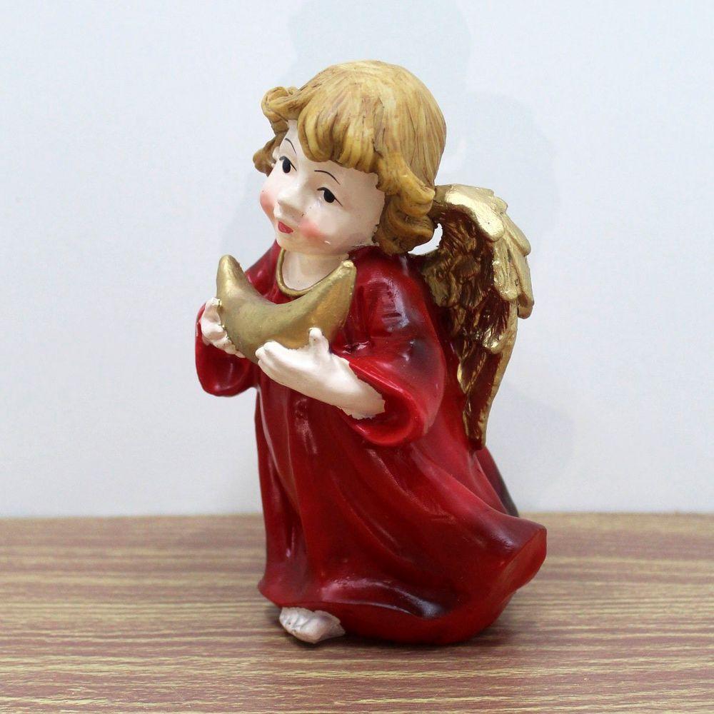 Enfeite Natal Anjo Vermelho Anjinho Com Símbolo Resina 13cm - 4