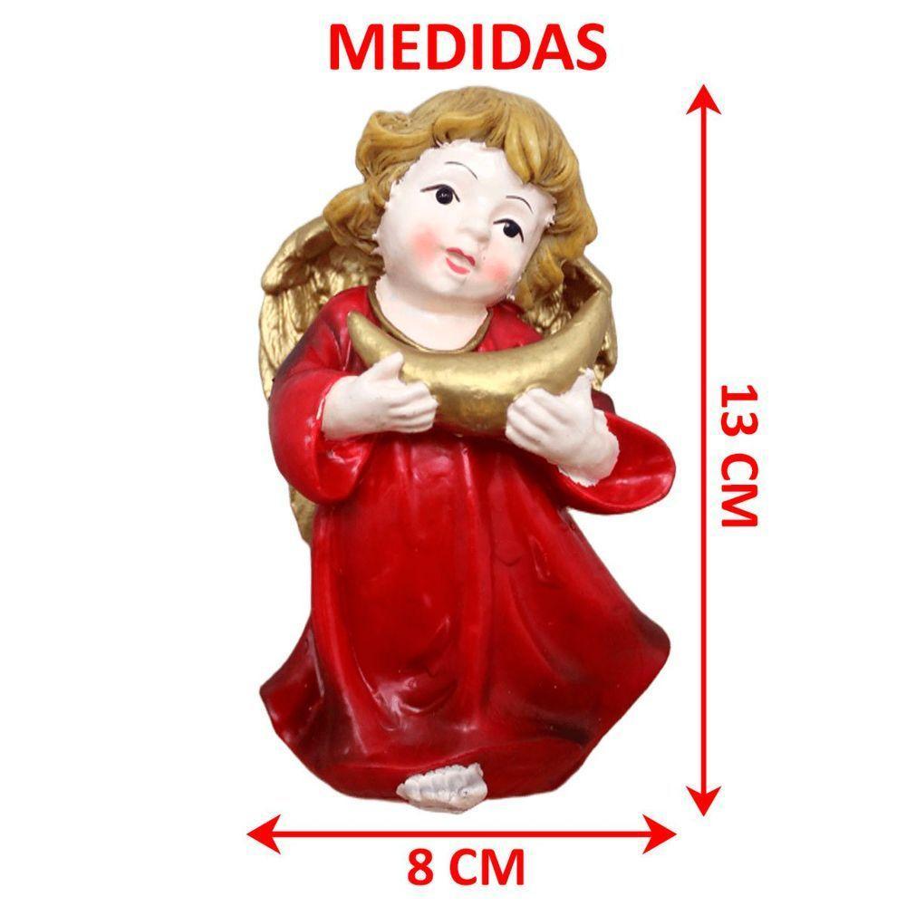 Enfeite Natal Anjo Vermelho Anjinho Com Símbolo Resina 13cm - 5