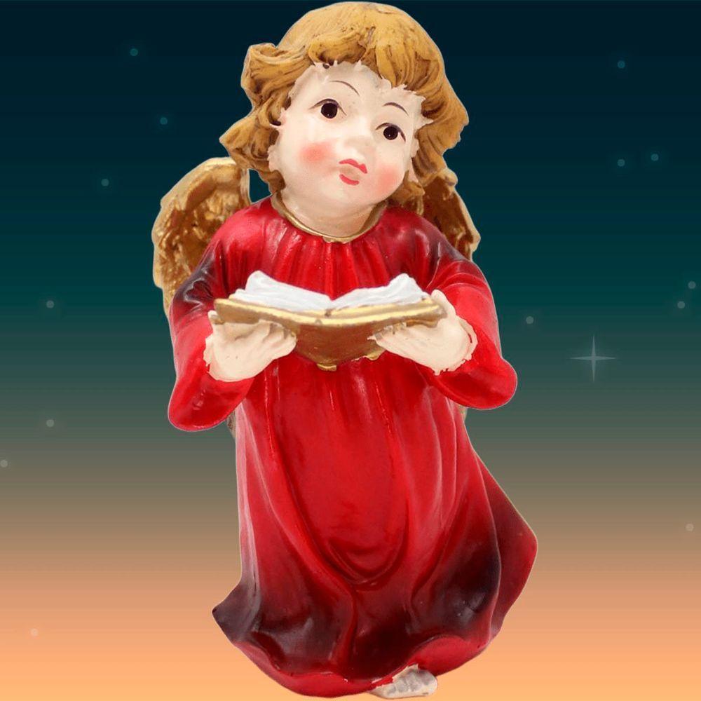 Enfeite Anjo Anjinho Vermelho Com Livro Em Resina Natal 13cm - 2