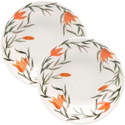 Jogo Pratos Fundo Sopa 8 Pçs 8 Pessoas Donna Lírios 21,5cm